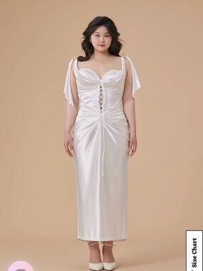 Strapless White Satin Lace-Up Evening Dress